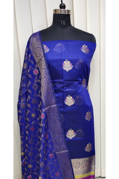 All Over Banarasi Butta Weaving Royal Blue Silk Suit Fabric Set (SF26)